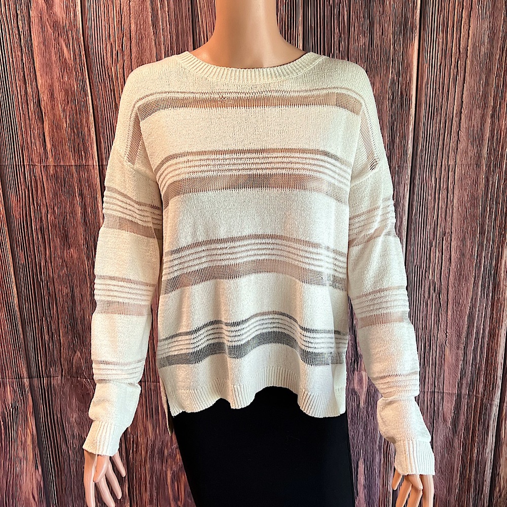 Lou & Grey size small NWT cream colored striped sheer knit boho sweater